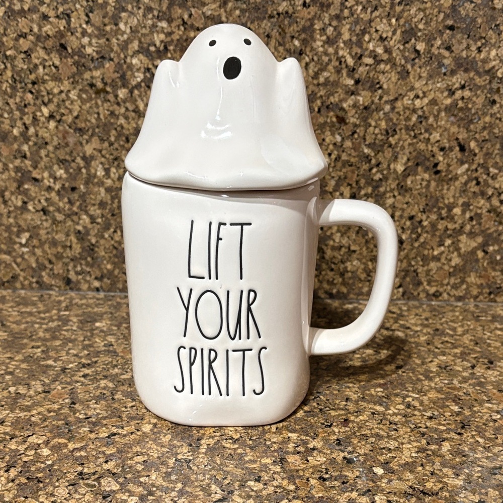 Rae Dunn White Ghost Mug with Lid